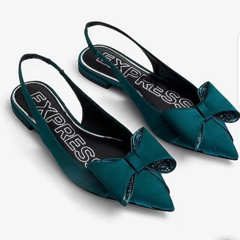 EXPRESS Satin Gemstone Bow Flats NWOB Size 6